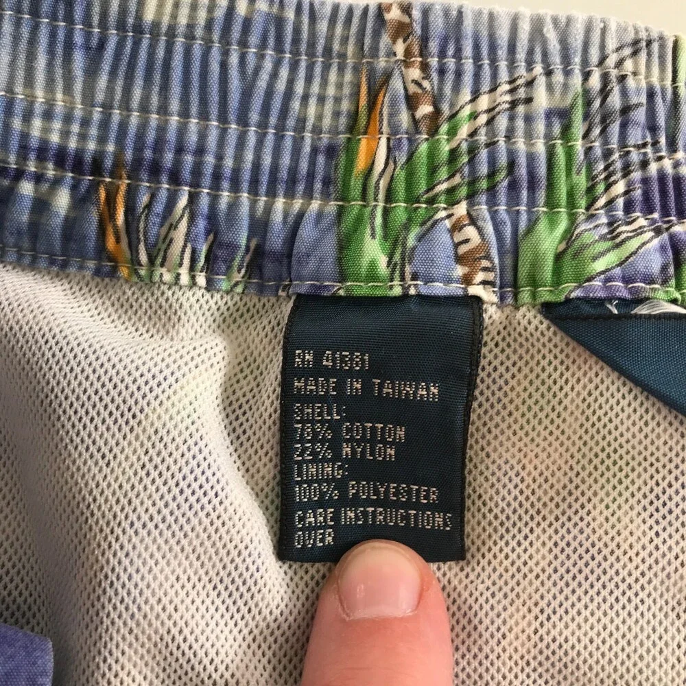 Polo by Ralph Lauren Swim Trunks Mens Medium 33 Blue Surfer Print Elastic Waist